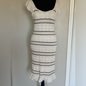 Freshman 1996 Small Knit Midi Dress Cream Stripes Cottagecore Boho Chic
